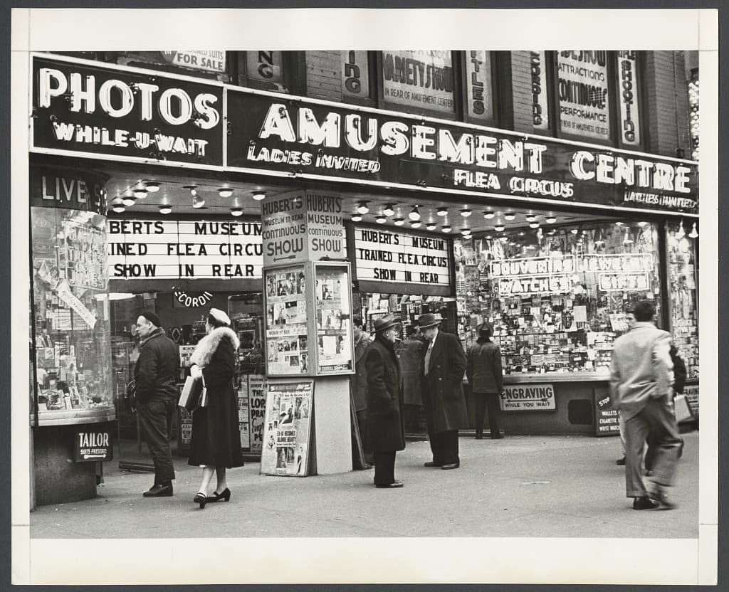 Hubert's Museum and Flea Circus storefront on 42nd Street, New York
